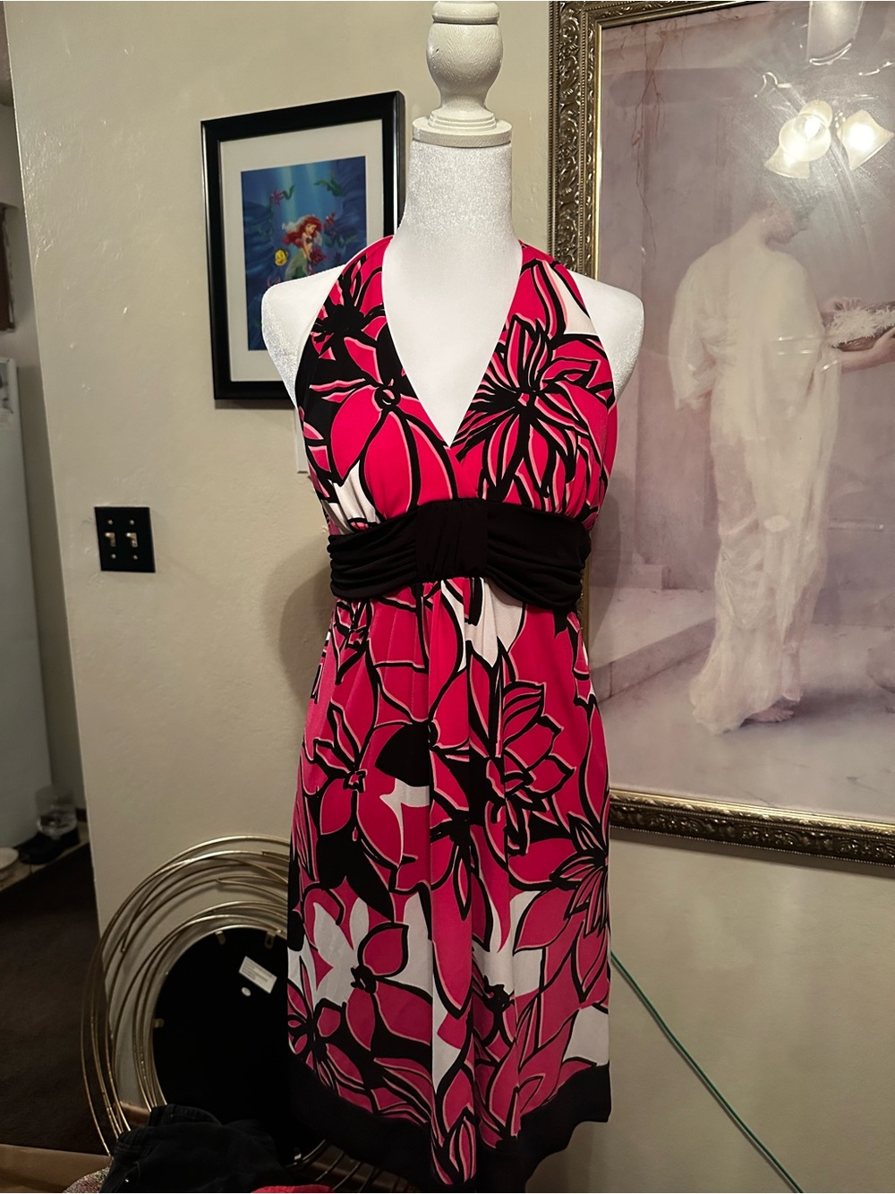 Halter Floral Sundress in Fuchsia and Black